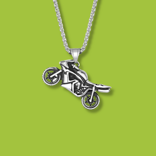 Collar Moto Plateada Acero Inoxidable Hombre 1Z2