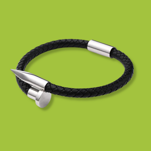 Pulsera Clavo Cuero y Acero Inoxidable  R22