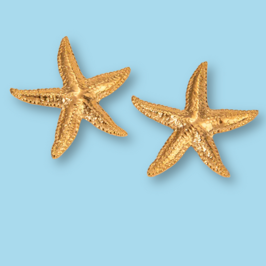 Aretes Estrella de Mar Dorada Acero Inoxidable C686