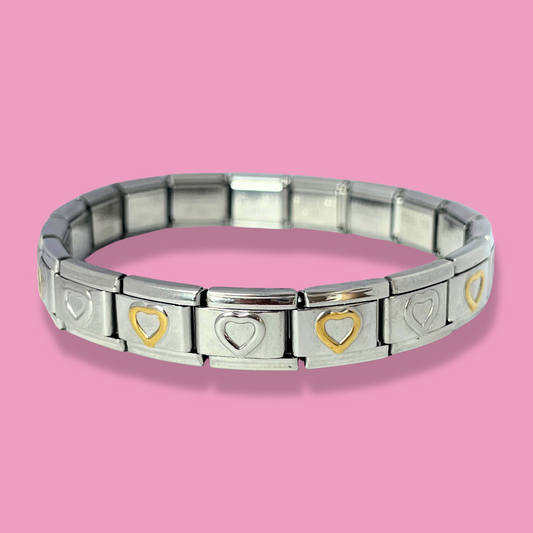 Pulsera Italiana Corazon Oro-Plata Acero Inoxidable 2A5