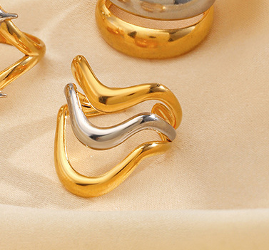 Anillo Oro-Plata Onda Acero Inoxidable 2D6