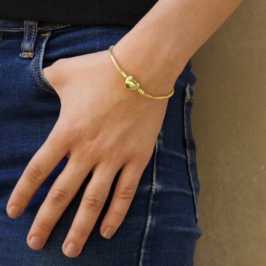 Pulsera Corazón Dorado para Charms Dijes Chapa de Oro 2A4