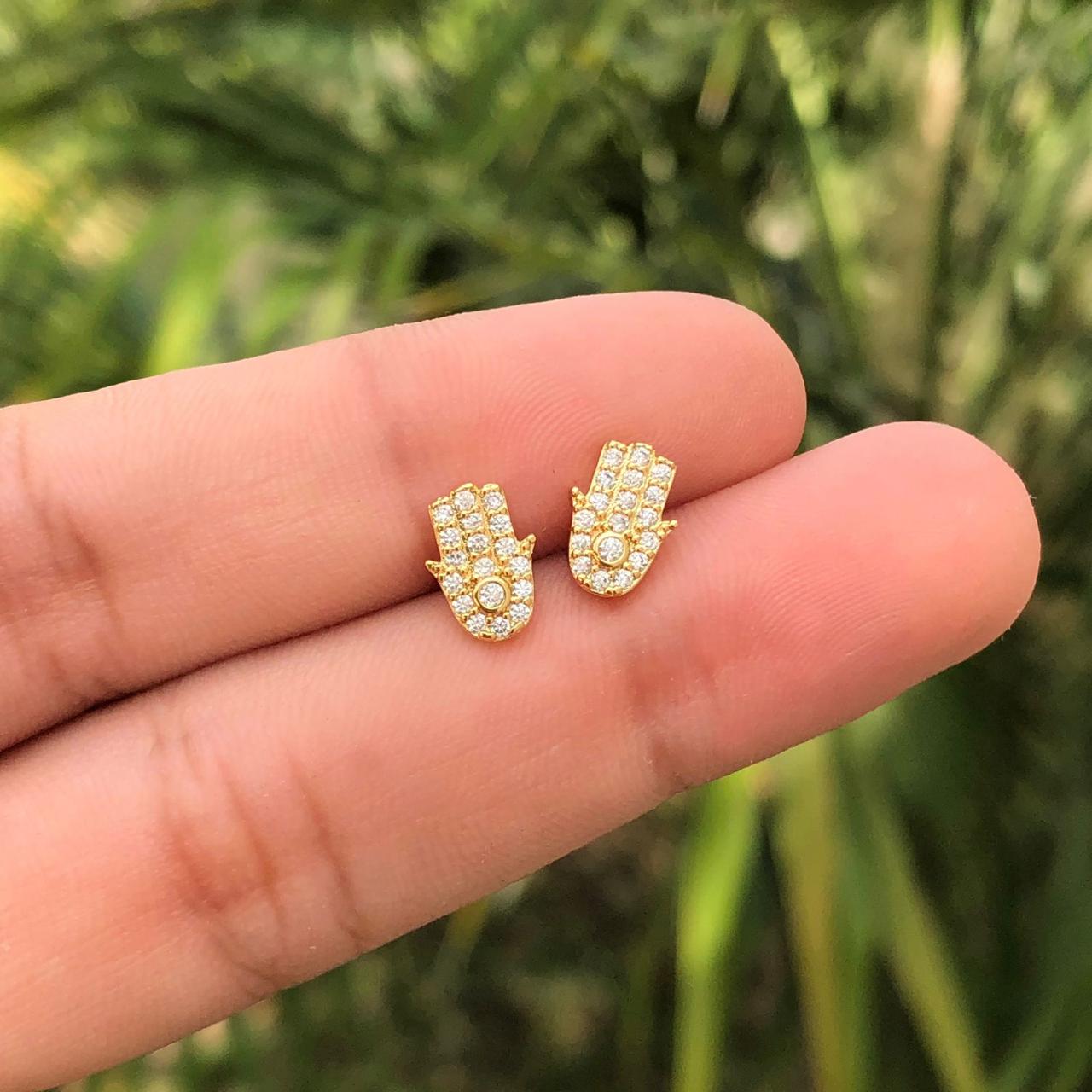 Aretes Mano de Fatima Chapa de Oro Az108