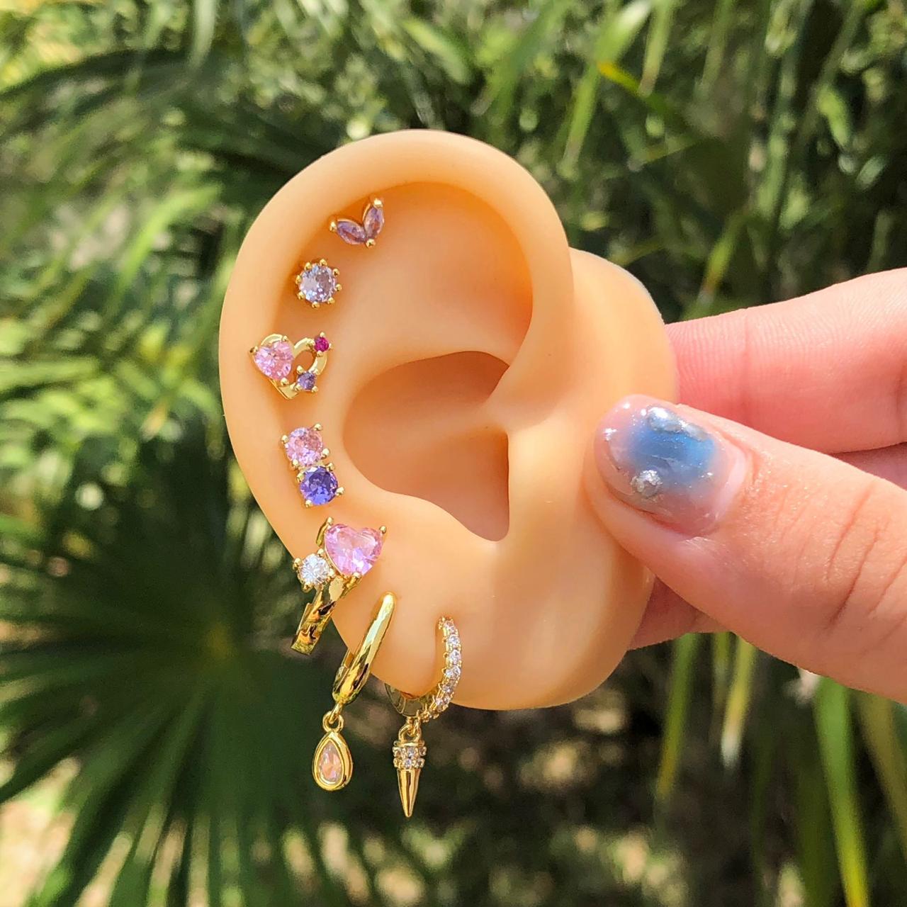 Aretes Corazon Rosa Chapa De Oro AZ97