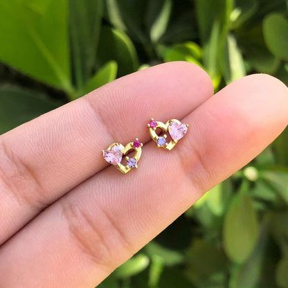 Aretes Corazon Rosa Chapa De Oro AZ97