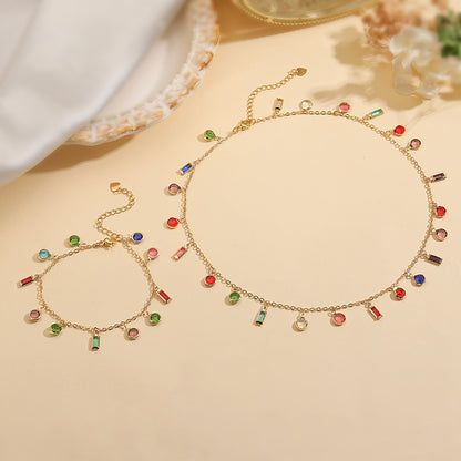 Pulsera Dorada Cristales de Colores Chapa de Oro 1K5