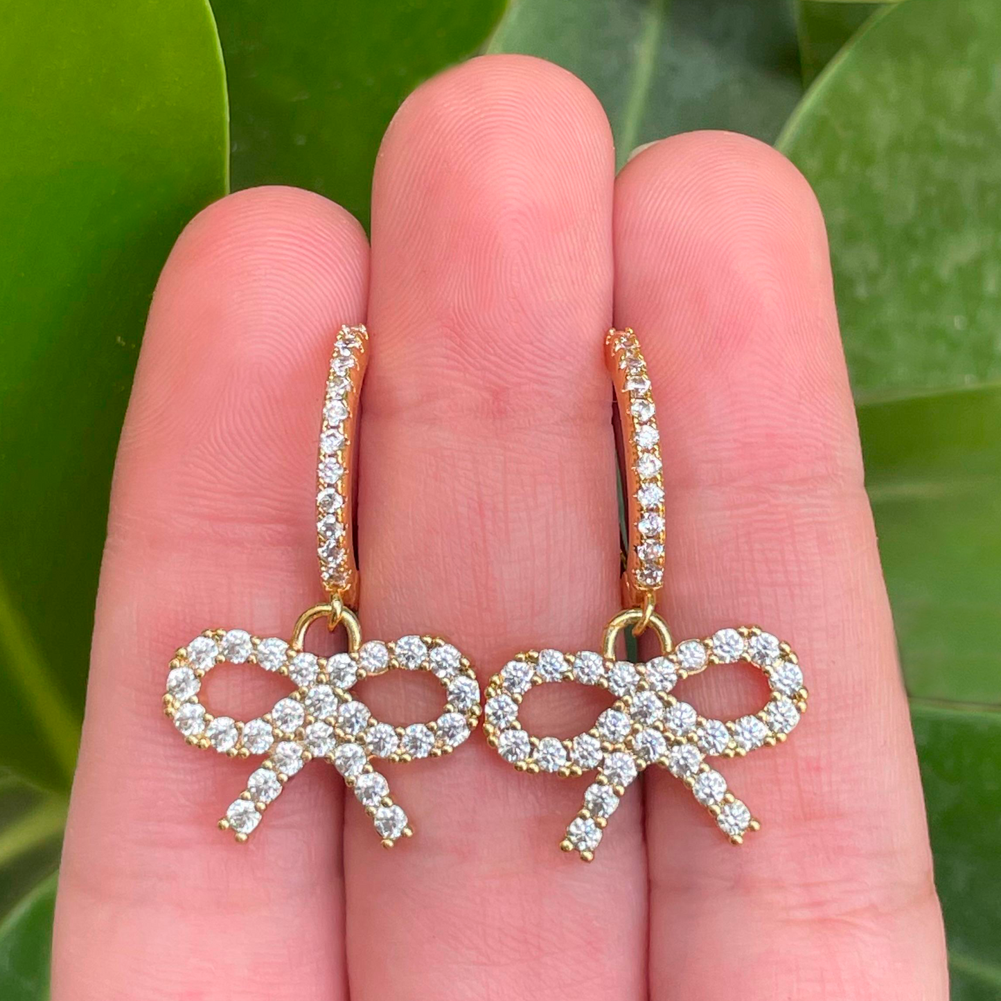 Aretes Arracada Lazo Chapa de Oro C605