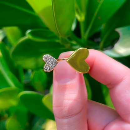 Anillo Doble Corazón Ajustable Chapa de Oro C656