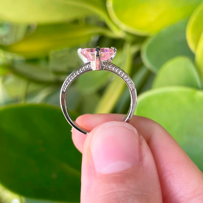 Anillo Plateado Corazón Rosa Chapa de Oro