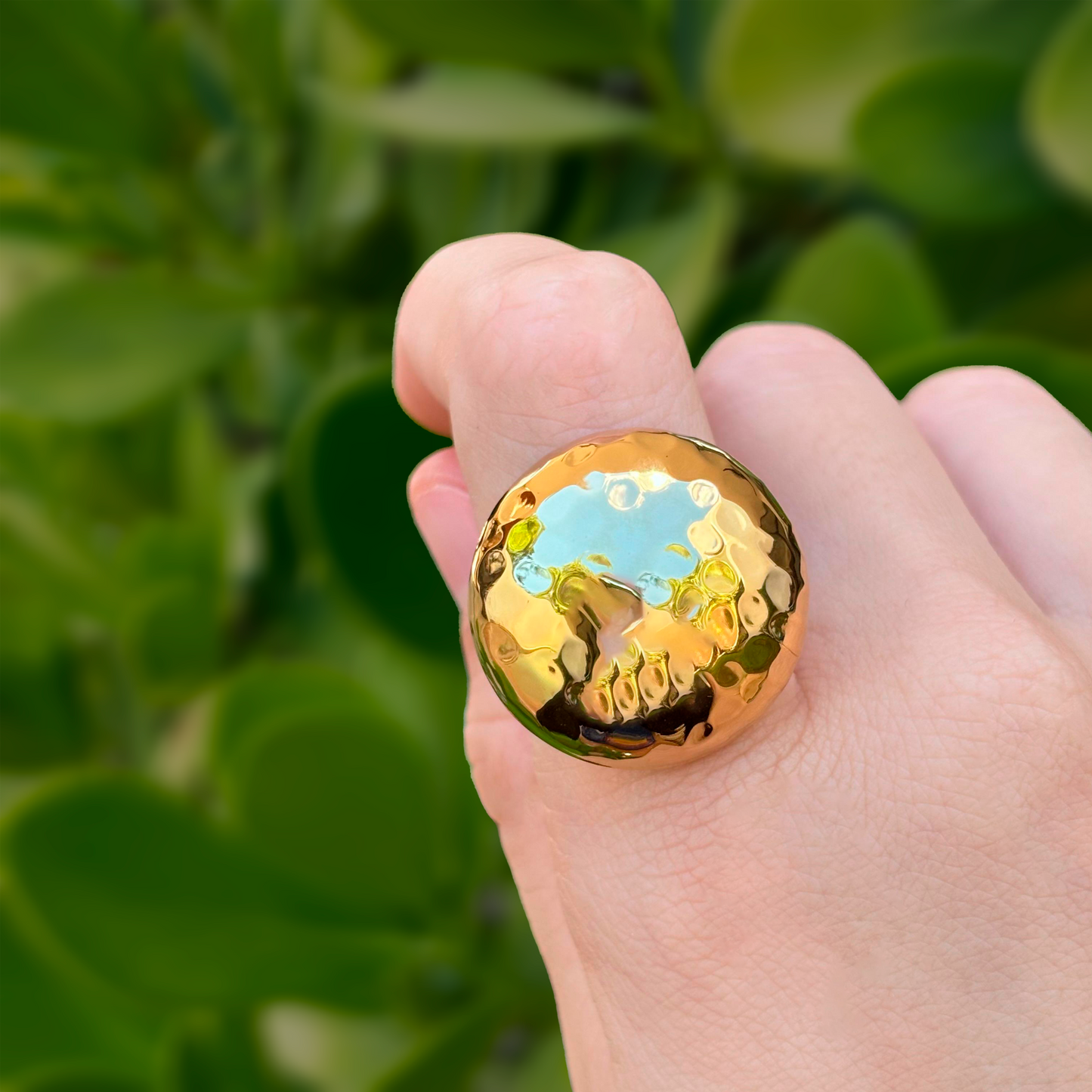 Anillo Dorado Esférico Rugoso Acero Inoxidable 1M4