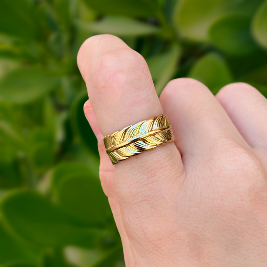 Anillo Dorado Hoja Ajustable Acero Inoxidable 1Y3