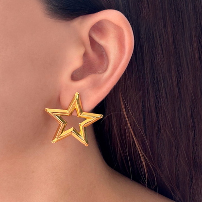Aretes Dorados Estrella Acero Inoxidable  3A6