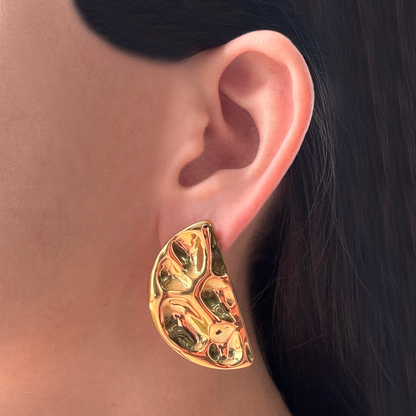 Aretes Dorados Medio Circulo Martillado Acero Inoxidable 1V6