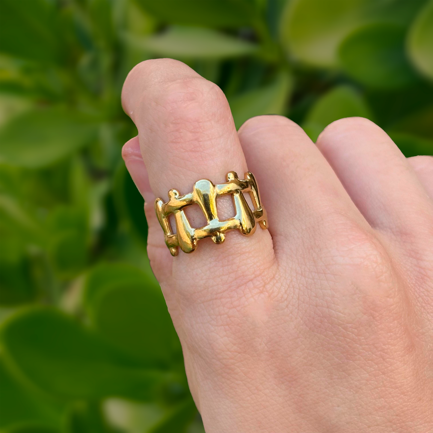 Anillo Dorado Reja Cruzada Ajustable Acero Inoxidable 1N5