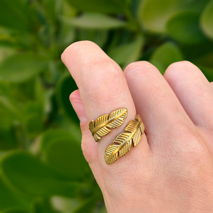 Anillo Hojas Doradas Acero Inoxidable 1i3