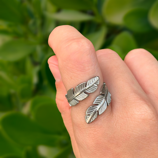 Anillo Hojas Plateadas Acero Inoxidable 1H4