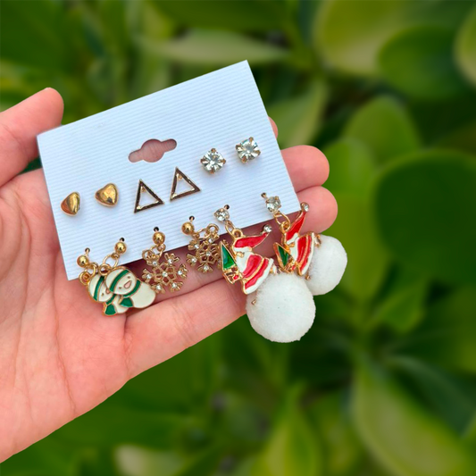 Set 6 Pares de Aretes Navideños 3D5
