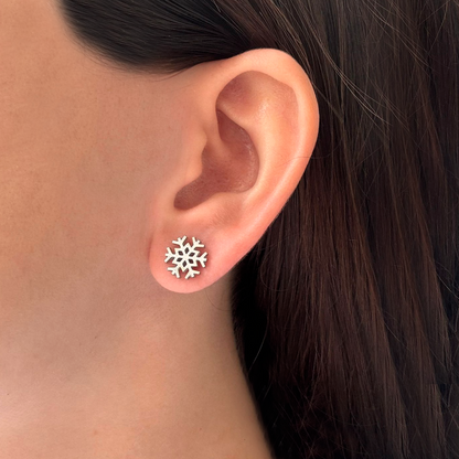 Aretes Plateado Mini Copo de Nieve Acero Inox    3L4