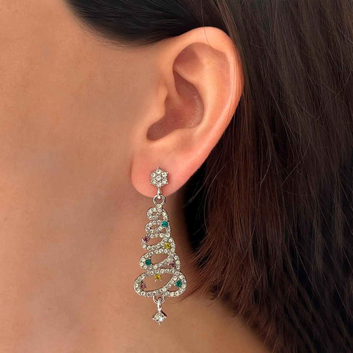 Aretes Arbol de Navidad Plateado Brillante 3H2