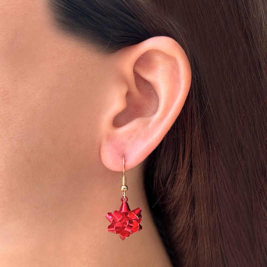 Aretes Moño de Regalo Rojo  3g4