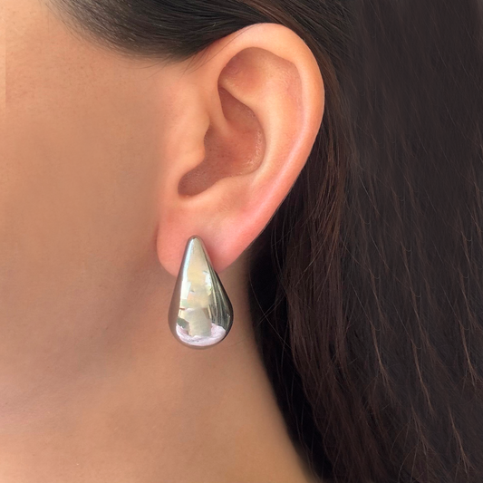 Aretes Gotas Plateadas 4cm Acero Inoxidable  R31