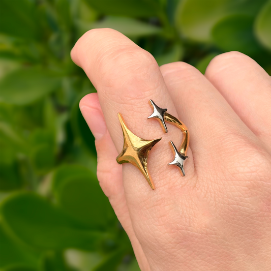 Anillo Oro-Plata Estrellitas Acero Inoxidable   2E1