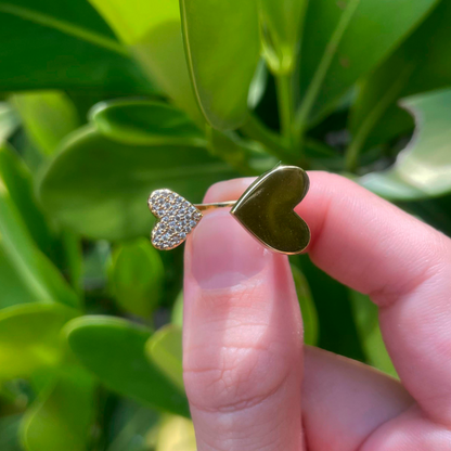Anillo Doble Corazón Ajustable Chapa de Oro C656