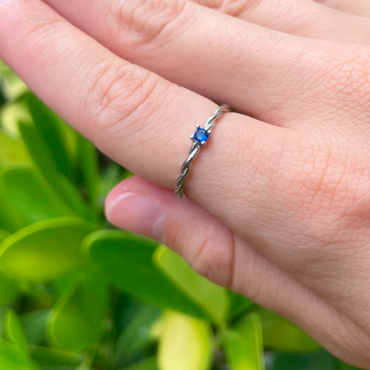 Anillo Plateado Zirconia Azul Talla 6 Chapa de Oro R749