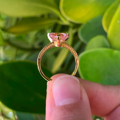 Anillo Dorado Corazón Rosa Chapa de Oro