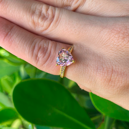 Anillo Dorado Corazón Rosa Chapa de Oro