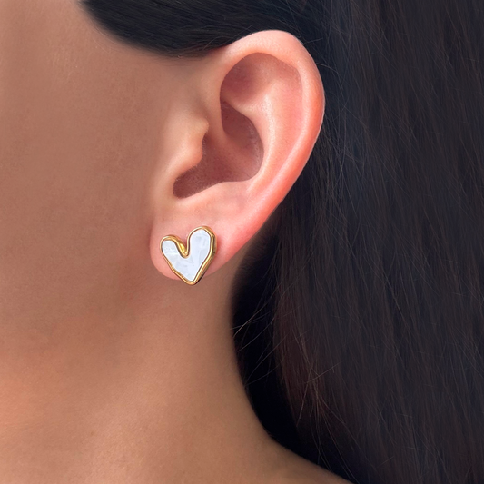 Aretes Dorados  Corazón Blanco Acero Inoxidable 1T6