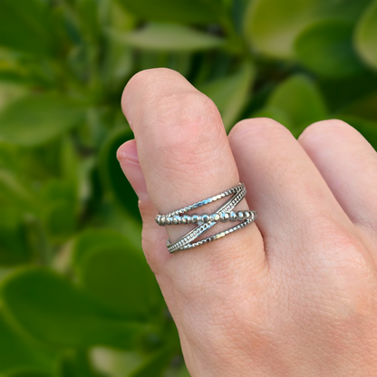 Anillo Plateado Cruzado Acero Inoxidable  1C4