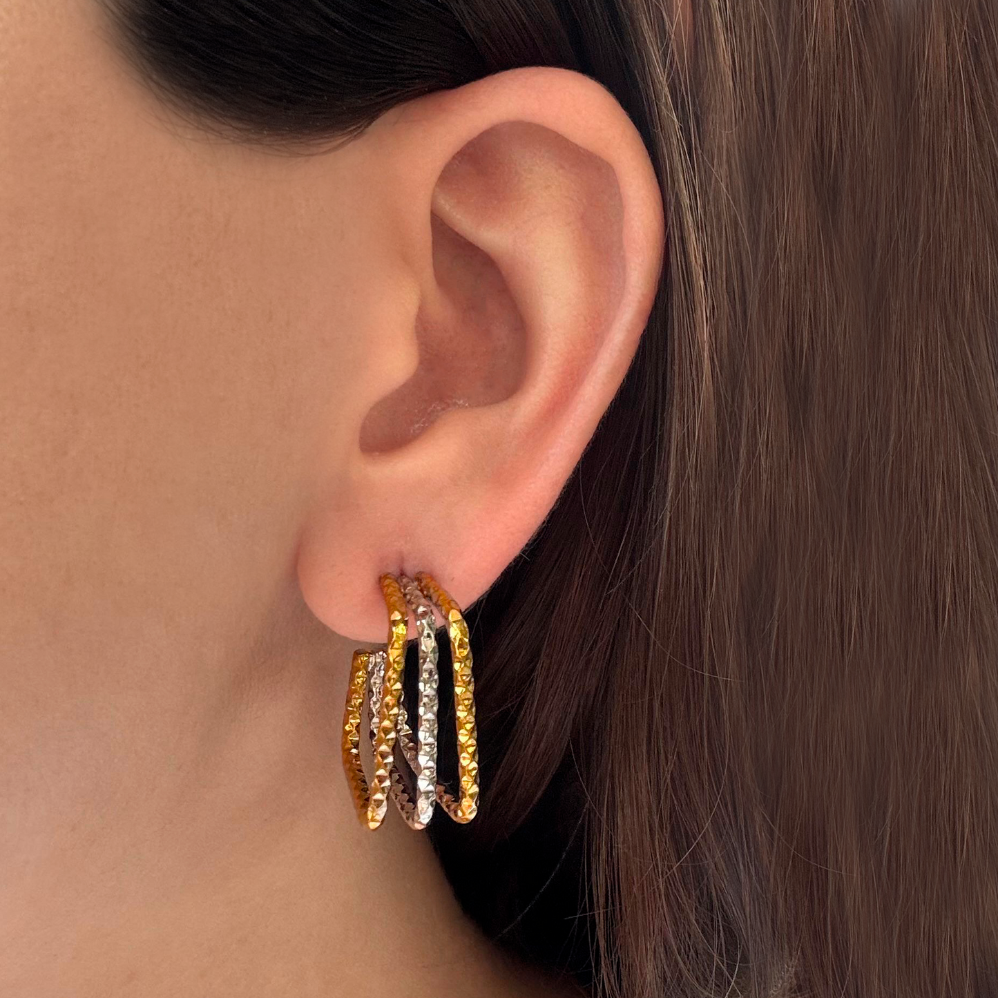 Aretes Arracada Cuadro Oro-Plata Acero Inoxidable  1Q3