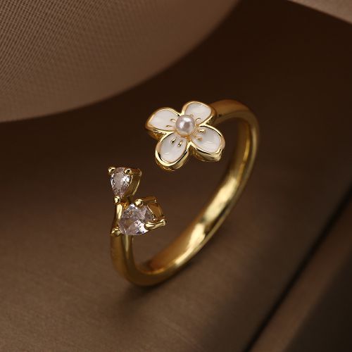 Anillo Dorado Flor Blanca Ajustable Chapa de Oro 1w6