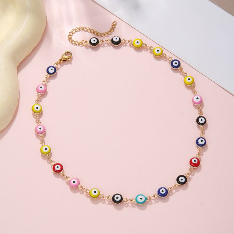Collar Choker Ojos de Colores Acero Inoxidable  1j8