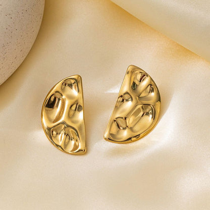 Aretes Dorados Medio Circulo Martillado Acero Inoxidable 1V6