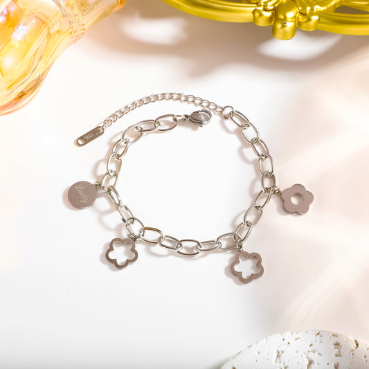 Pulsera Platerada Lucky Tréboles Acero Inoxidable 4E3