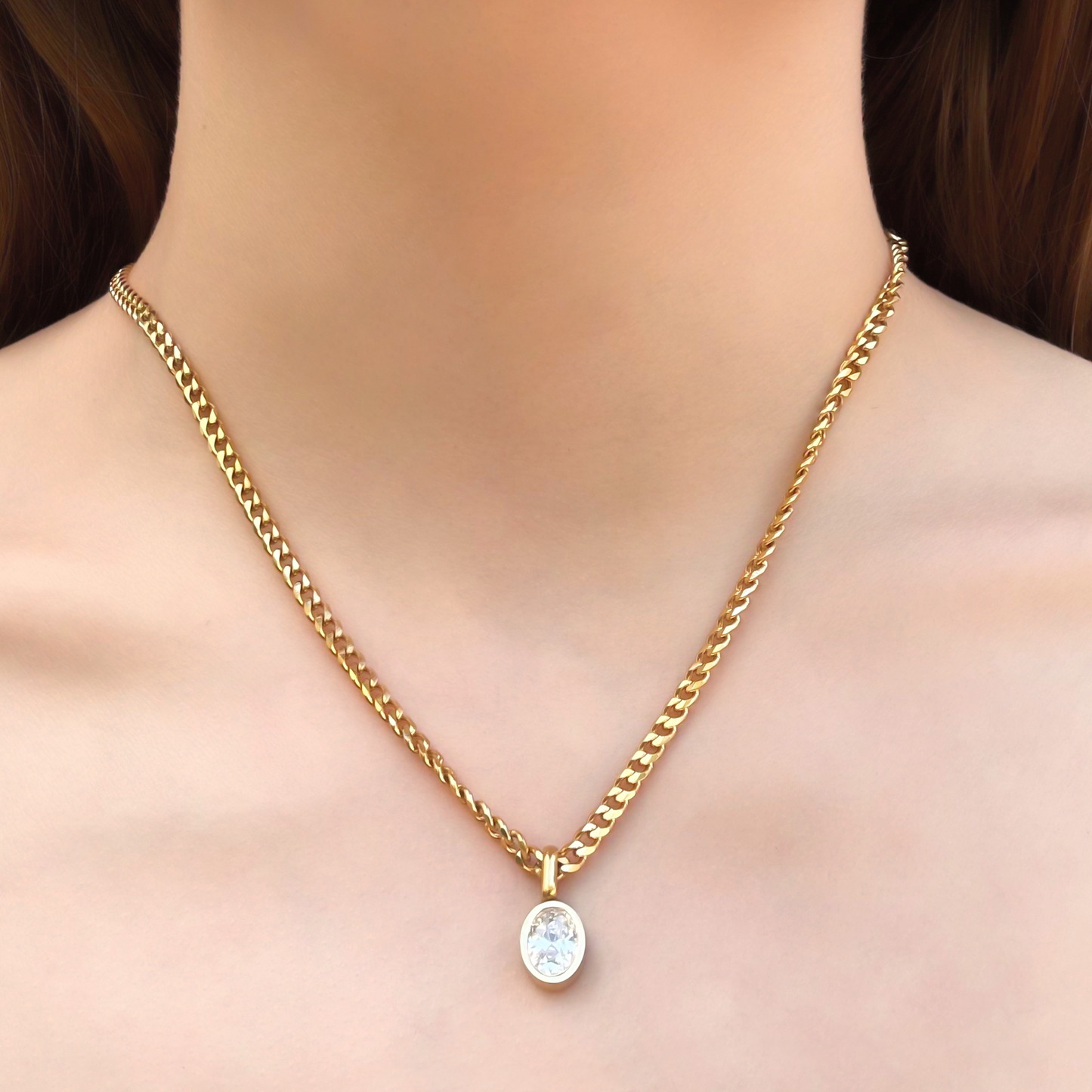 Collar Cadena Ovalo Brillante Acero Inoxidable  1E7