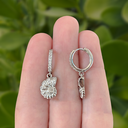 Aretes Arracada Caracol Plateado Chapa de Oro 1L8