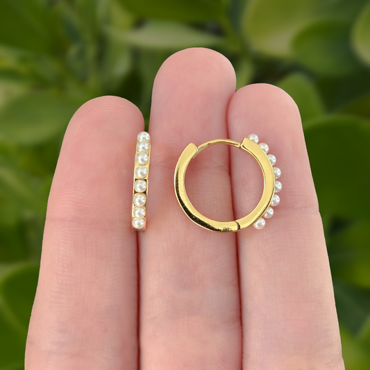 Aretes Arracada Perlitas Chapa de Oro 18K AZ265