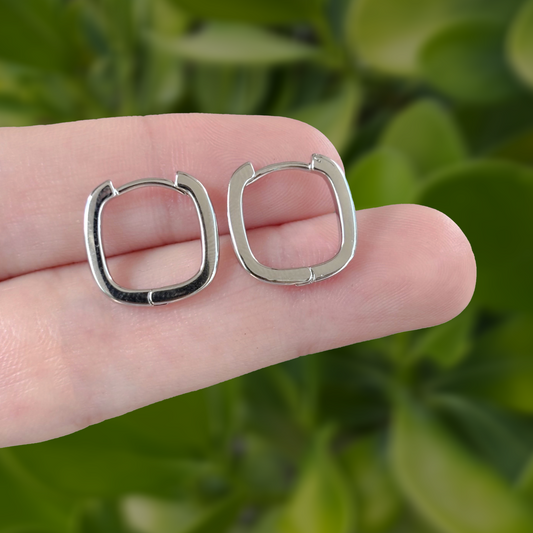 Aretes Arracada Cuadrada Plateada Chapa de Oro AZ183 LU 1