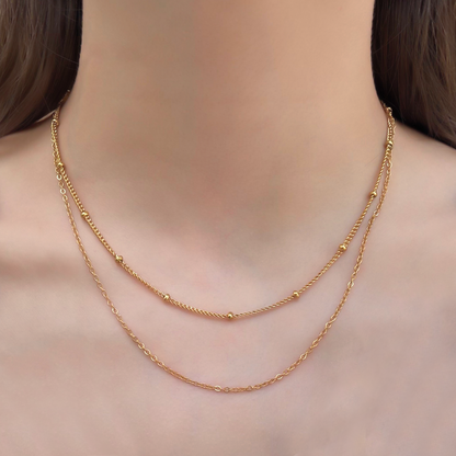 Collar Layer Dorado Bolitas   Acero Inoxidable 2E1