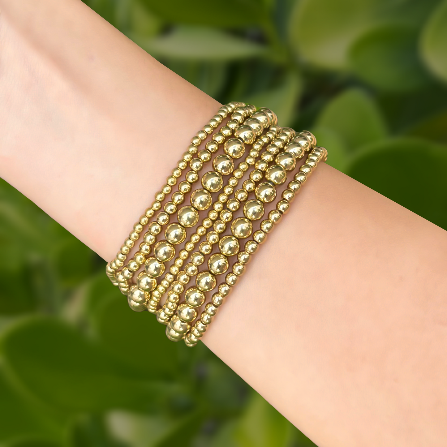 Set 7 Pulseras Doradas de Bolitas 4E9