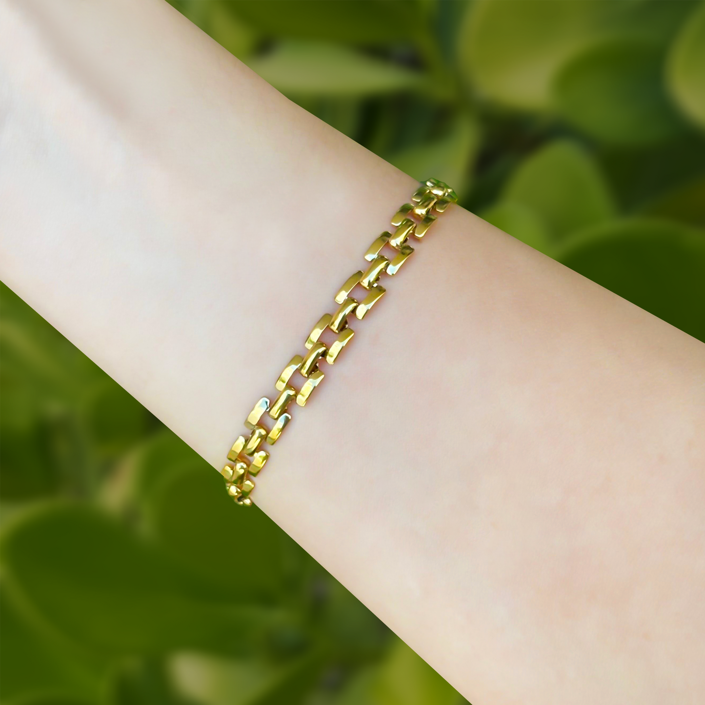 Pulsera Dorada Eslabones Tejidos Acero Inoxidable 1E2