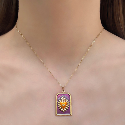 Collar Dorado Corazón en Cuadro Acero Inoxidable 2U6