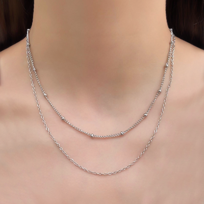 Collar Layer Plateado Bolitas   Acero Inoxidable 2D1