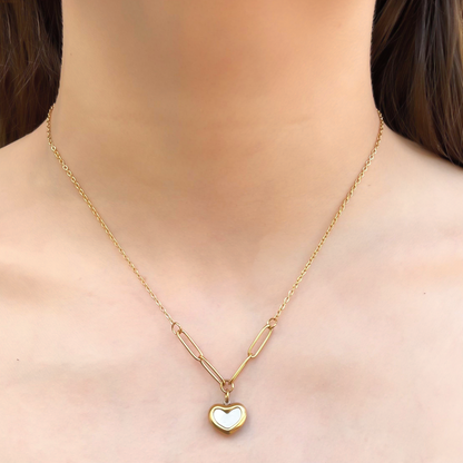 Collar Dorado Corazón Blanco  Acero Inoxidable 1C3