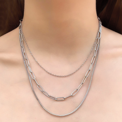 Collar Layer Plateado 3 Cadenas Acero Inoxidable 1W6