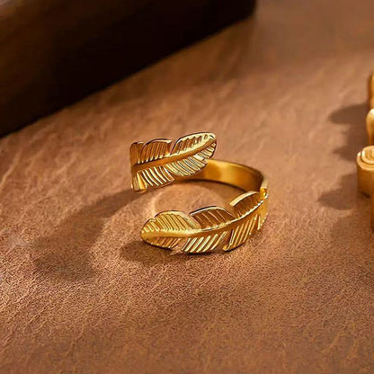 Anillo Hojas Plateadas Acero Inoxidable 1H4