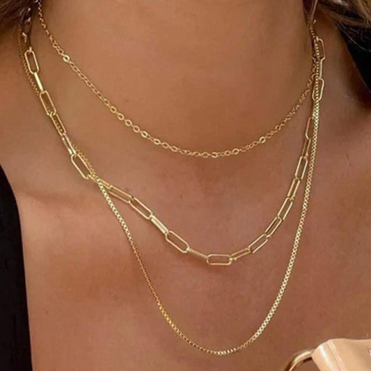Collar Layer Dorado 3 Cadenas Acero Inoxidable 1R5